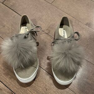 JustFab Women's Sneakers with Gray Pom Poms